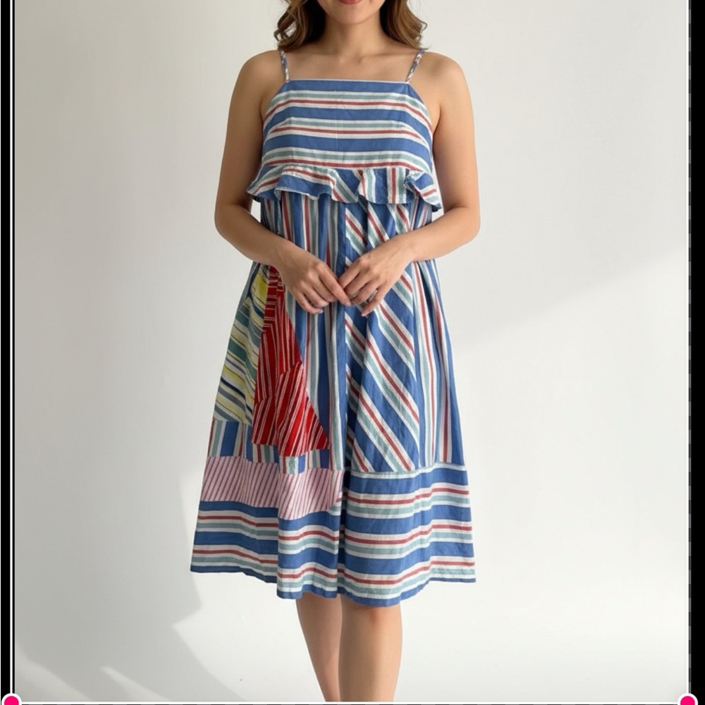 Anthropologie Blue Multicolor Striped Midi Dress